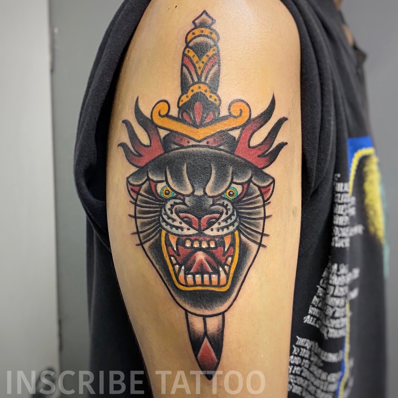 ◼︎Old school tattooブラックパンサーハンドバッグ セカンドバッグ