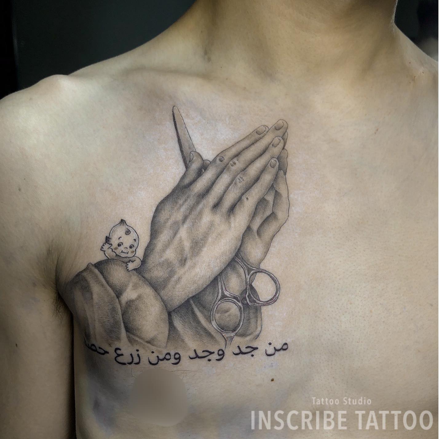 プレハン キューピー レタリング ハサミ タトゥー ブラック＆グレー